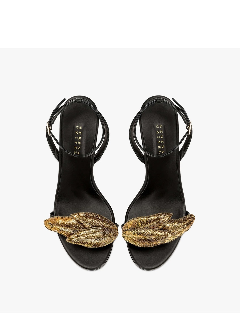 serena uziyel Black Sandal with Gold Leaf Front